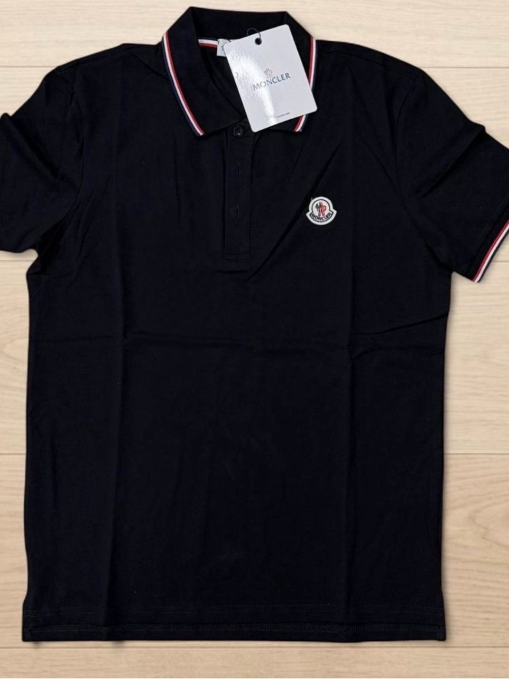 Moncler Black Polo with Red-White-Blue Trim